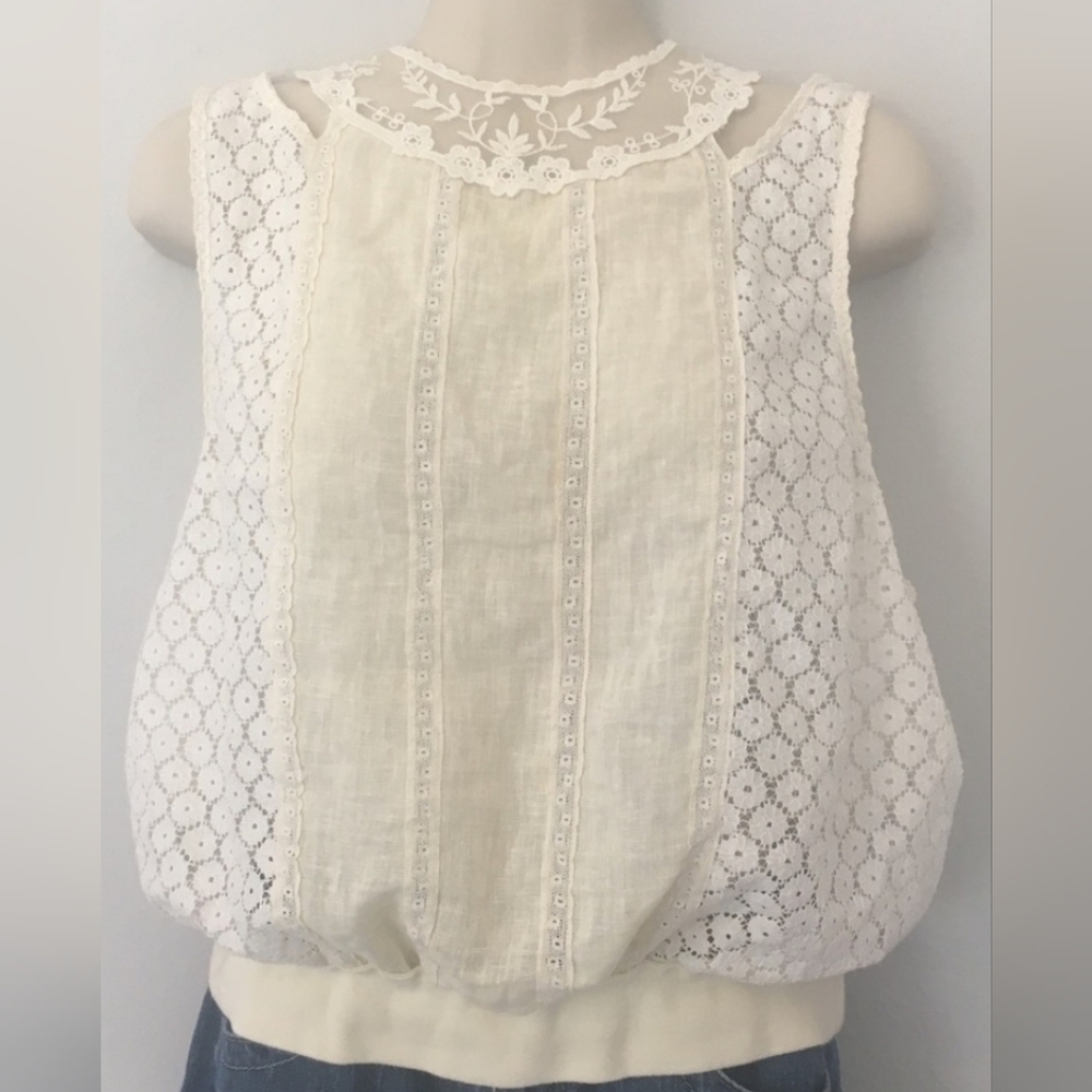 Free People Cream Lace Panel Sleeveless Tank Top